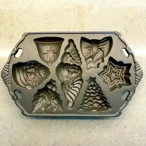 John Wright Cast Iron Vintage Christmas Angel Santa Cookie Muffin Mold Pan